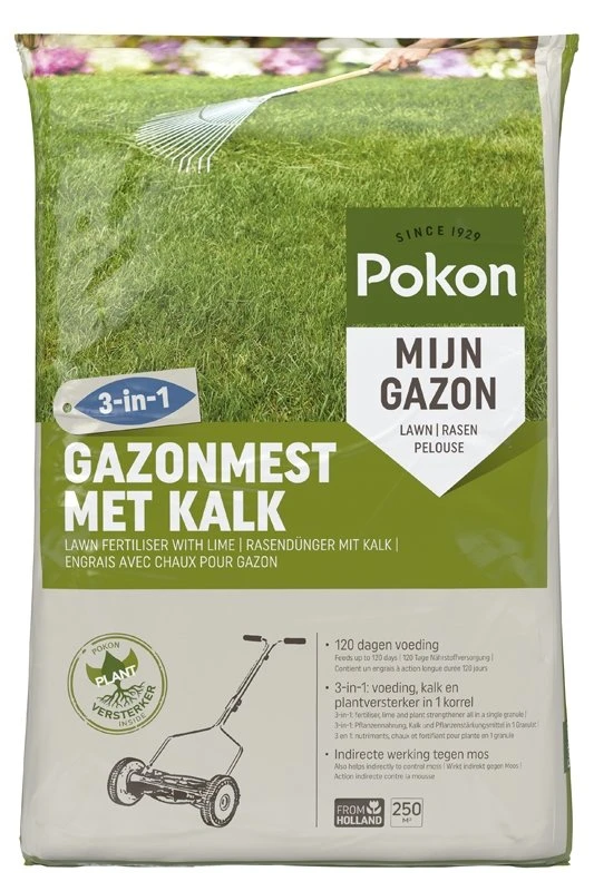 Pokon Gazonmest Met Kalk 3-in-1 250m2 1 Pokon Gazonmest Met Kalk 3-in-1 250m2
